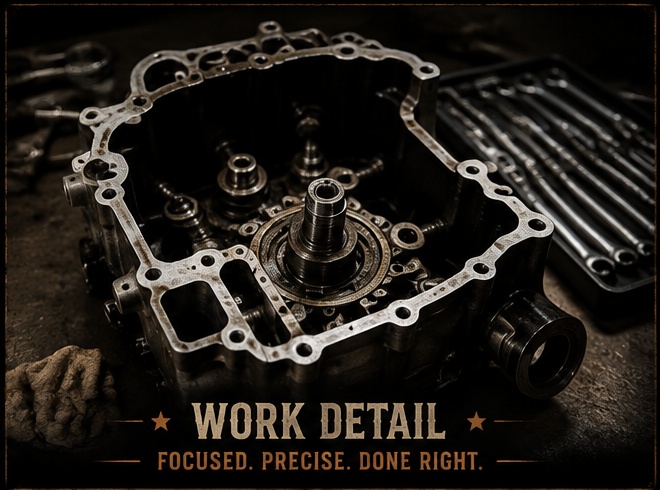 Close-up detail of motorcycle repair work
